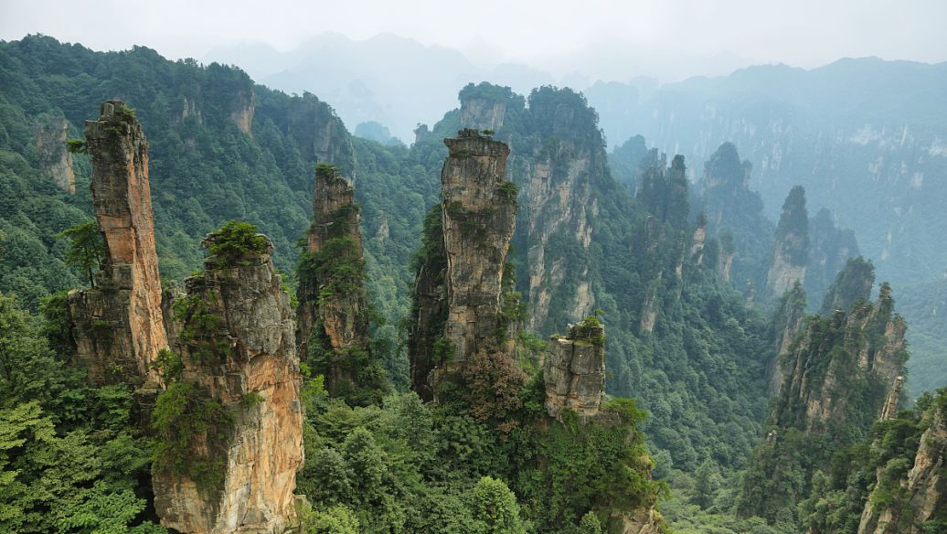 云雾缭绕的张家界石英砂岩峰林